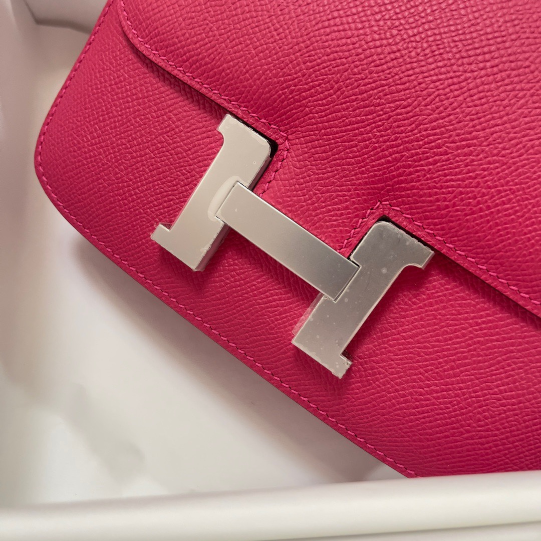 Hermes Constance 18 Mini Shoulder Bag In Rose Red Epsom Leather